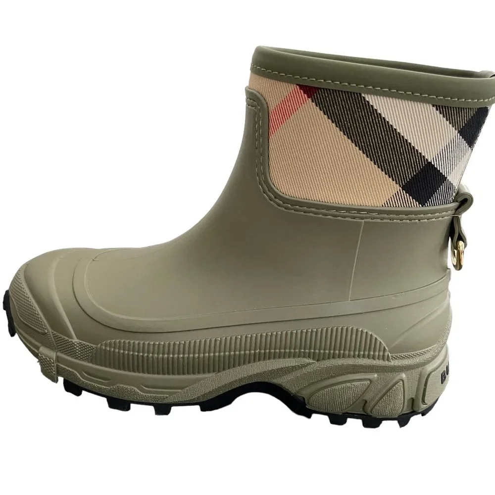 BURBERRY WOMEN'S RYAN CHECK FERN GREEN RUBBER RAIN BOOTS - Picture 3 of 16